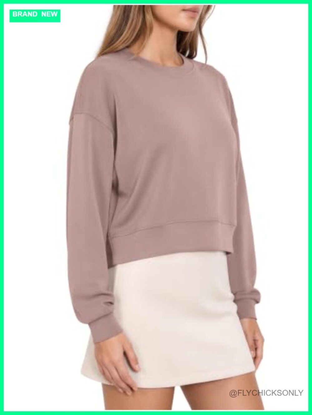 Modal Soft Long Sleeve Cropped Sweatshirt Oversized Crewneck Pullover Crop Top